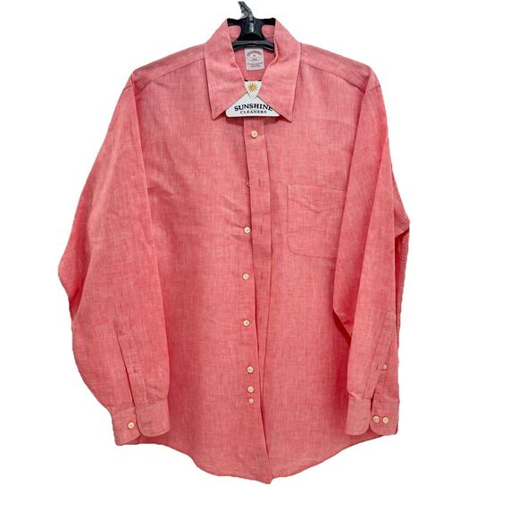 Brooks Brothers Shirt Sz M 346 Button Down Oxford Linen Pocket - Picture 1 of 4